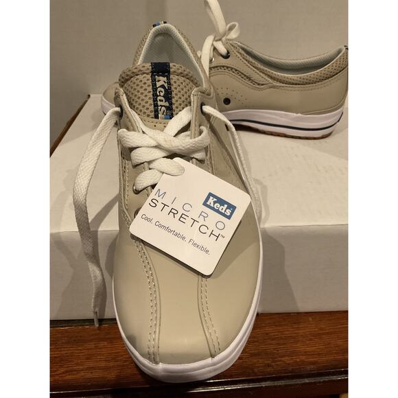 Keds - Micro Stretch Lace Up Tennis Sneakers - Taupe w/White Laces & Soles- 9 - Picture 7 of 8